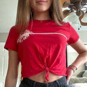 Divided H&M Red Cropped Tie T-Shirt Size Small